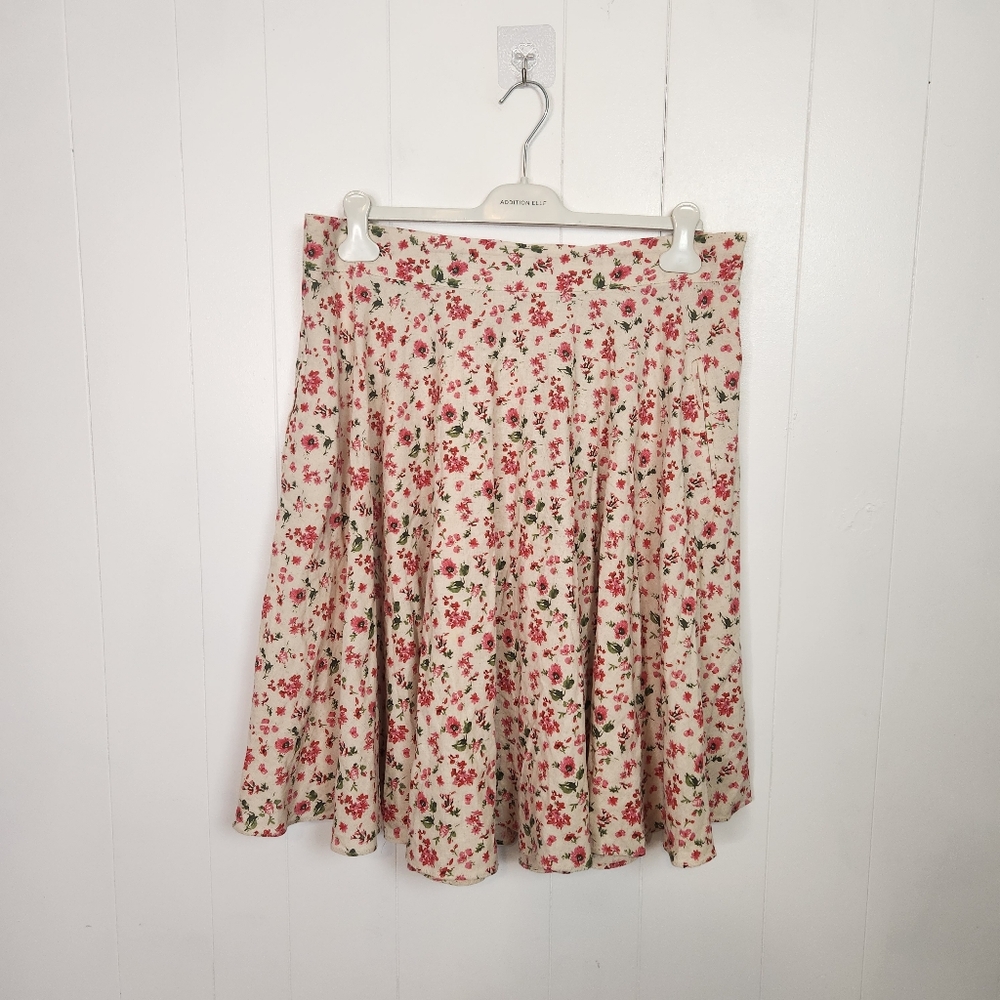 Alythea A-Line Linen Pink Floral Swing Skirt Size 1X Femme Cottagecore Romantic